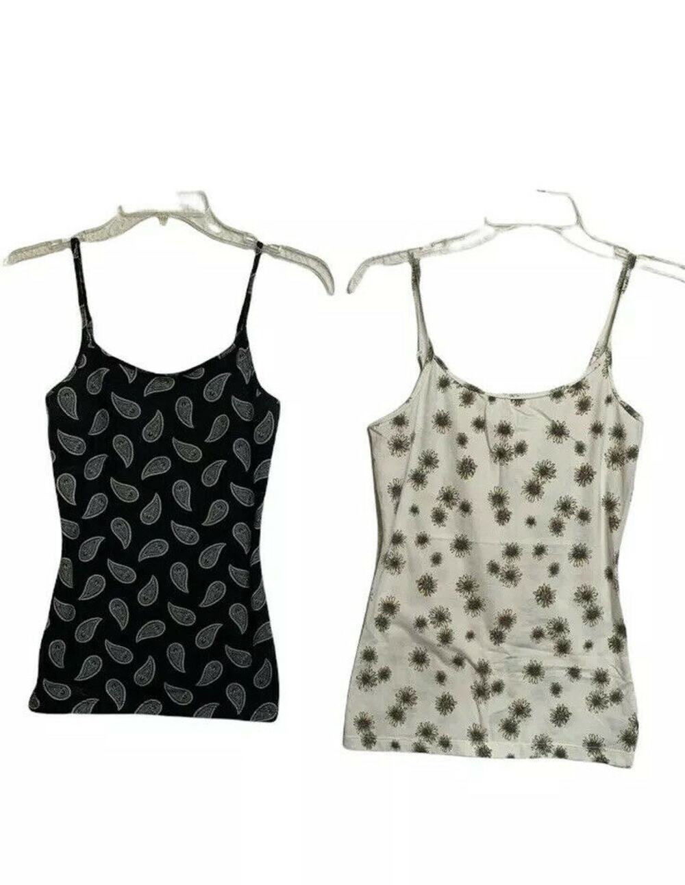 Nollie Women's 2pc Sleeveless Top Cream Black Print Boho Blouse size Medium xs